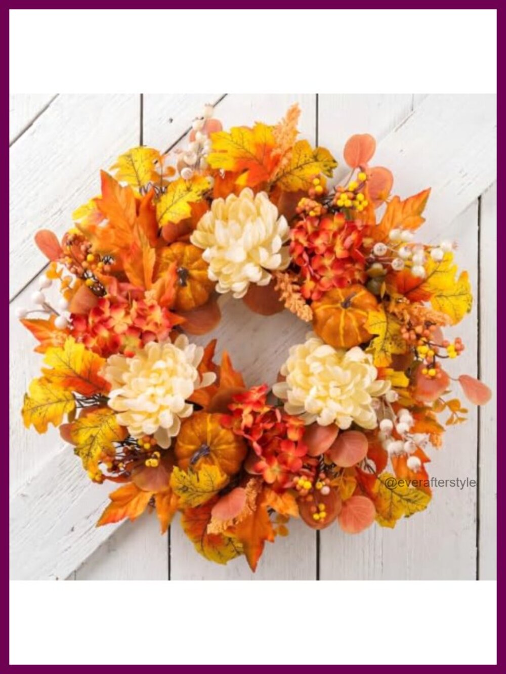 20 Inch Fall Wreath Pumpkins Hydrangea Maple Leaves Berries Front Door Decor